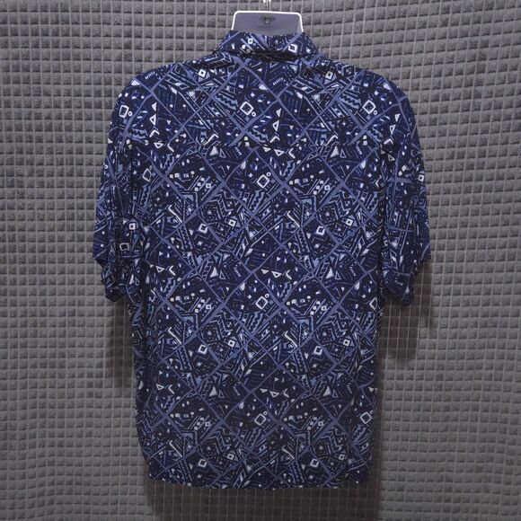 VTG Blue Geometric Hawaiian Shirt Mens Lg SOFT Natural Issue Short Sleeve Button - Picture 9 of 16